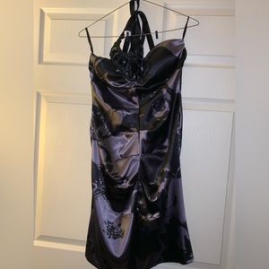 jump apparel by wendye chaitin black and purple halter dress